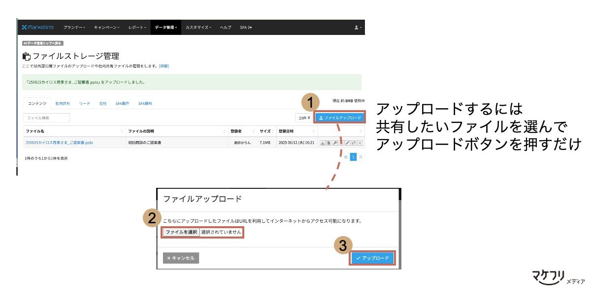 ファイルストレージの操作画面